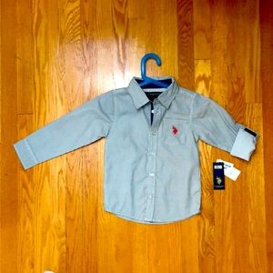 NEW (tags on) Boys US POLO ASSN blue striped long sleeve button down size 4 (S)